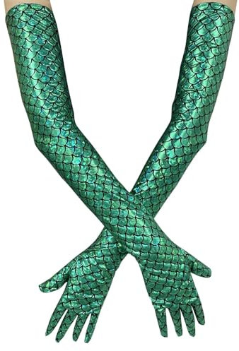 color cosplayer Mermaid Gloves Fish Scales Arm Sleeves Sequin Gloves Halloween Costume for Women and Girl