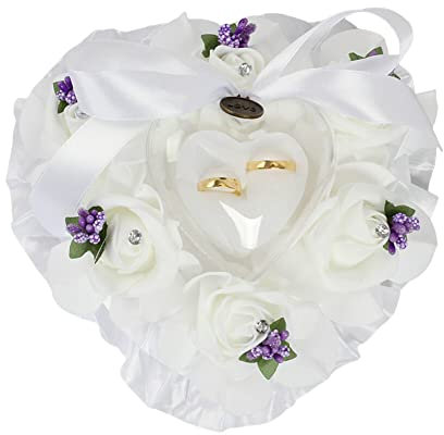 Asudaro Hochzeit Ring Kissen, Romantische Herz Ring Box Hochzeit Ring Kissen mit Weißen Schaumstoff Blume Romantische Hochzeitsringkissen für Hochzeit Valentinstag lila