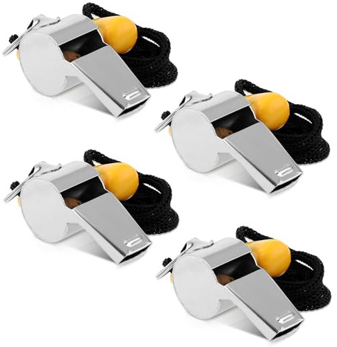 Tyqour 4 Stück Edelstahl Trillerpfeife Schiedsrichterpfeife mit Umhängeband Pfeifen Whistle Pfeife lauter für Fußball Schulsport Schiedsrichter Beamte