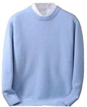 REHJJDFD Pull en Cachemire Pour Homme - Col Rond, Ample et Tricoté Pour l'Automne et l'Hiver, Bleu Clair, M