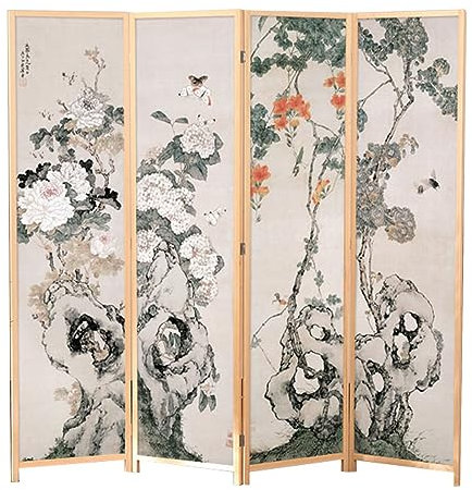 Raumteiler mit Holzrahmen, zusammenklappbar, 1,8 x 2 m hoch, bodenstehend, Schlafzimmer-Trennwände, 4 Bretter, 50 cm breit, mit Regal, 4 Paneele, Höhe 180 cm