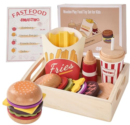Smartwo Kinderküche Zubehör Holz, Spielküche Hamburger Holzspielzeug