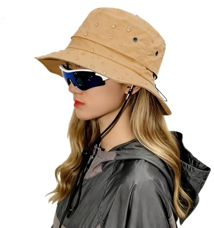 haetair Waterproof Bucket Hat for Women - UV Protection Fishing Foldable Rain Hats Ladies Adjustable Hat Sun Summer Outdoor Hiking Cap (UK, Alpha, One Size, Kahki)