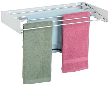 Relaxdays Étendoir Mural, Pliable, Peu encombrant, H x L x P : 15 x 80 x 40 cm, pour intérieur ou extérieur, Blanc