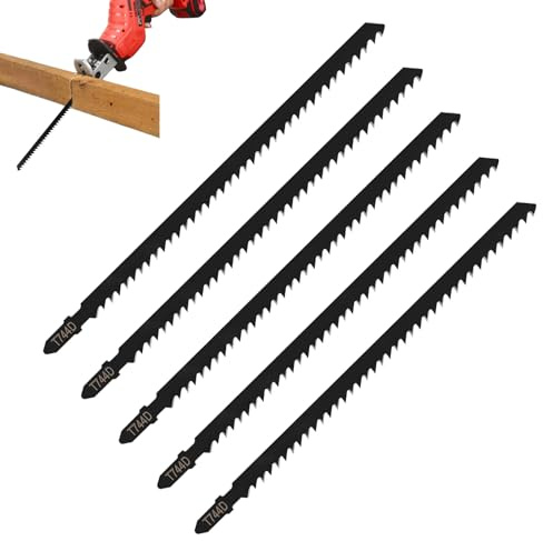5PCS Long Jigsaw Blades, 180mm T-Shank Jig Saw Blades for Wood Cutting, Jigsaw Blades Wood Cuts in Hardwood Softwood Plywood Chipboard - T744D Jigsaw Cutter Set Compatible with Bosch, Makita, Dewalt