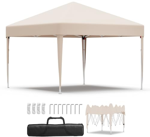JUMMICO Tonnelle Pliante 3x3 Imperméable,Tonnelle de Jardin Exterieur,Tonnelle Pliante Hauteur Réglable, Barnum UV50+,Tonelle pour Camping Festival Plage Jardins,Beige