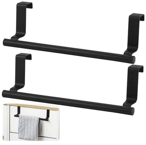 2 Pezzi Portasciugamani Cucina Nero,24cm × 7cm Porta Strofinacci Cucina,Acciaio Inossidabile,Porta Asciugamani da Appendere Alle,per Armadio,Cassetto e Bagno,Senza Forare,Antiscivolo (Nero)