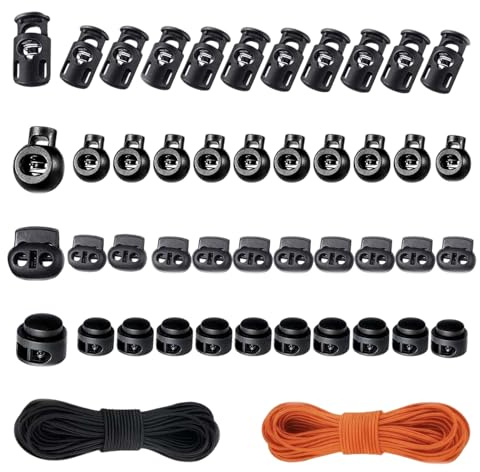 FrostyFlair topes para cordón, Banda elástica y cordón Ajustable, 40 Cierres de plástico para cordón con elástico de 3 mm, topes Antideslizantes para Zapatos, Ropa, Pantalones Deportivos y Sudaderas