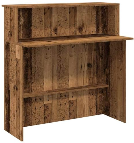 Mhdvray Bancone per ricevimento, effetto legno anticato, 100 x 50 x 103,5 cm, stabile bancone per ricevimento in legno, versatile bancone con ripiano per ufficio, studio, salone e hall di hotel