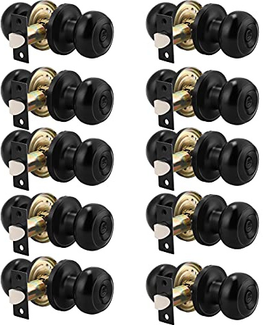 Probrico 10 Pack Round Privacy Door Knob(Thumb Turn Lock on The Inside), Keyless Doorknobs Interior/Exterior Lockset,Privacy Knobs for Bedroom/Bathroom,Black Modern Design Door Hardware