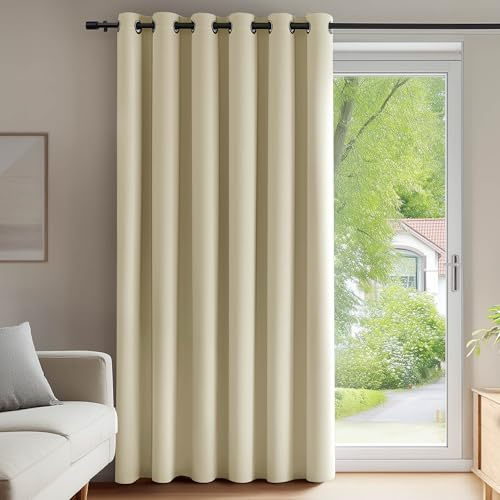 Deconovo Verdunklungsgardine Ösenvorhang Lärmschutzvorhang Thermovorhang Kälteschutz Raumtrenner Vorhang Haustür Thermo gegen Kälte Thermogardine Hitzeschutz, 270x200 cm(HöhexBreite), Beige, 1 Stück