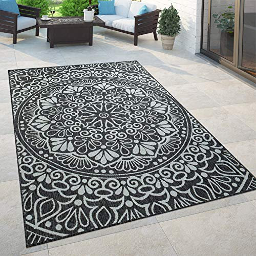 Paco Home In- & Outdoor Teppich Balkon Terrasse Vintage Orientalisches Muster Ornamente, Grösse:120x170 cm, Farbe:Schwarz