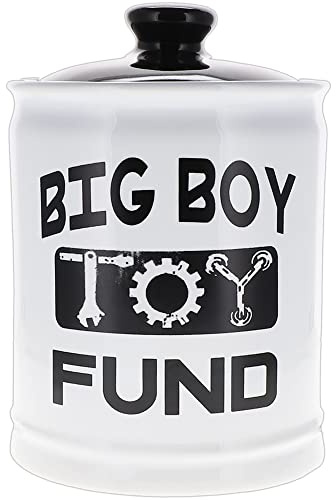 Cottage Creek Jars - 6 Ceramic Big Boy Toy Fund Piggy Bank, Money Jar for Office and Home Decor, Gifts for Dad, Teen Boys & Friends, Savings Jar for Boys