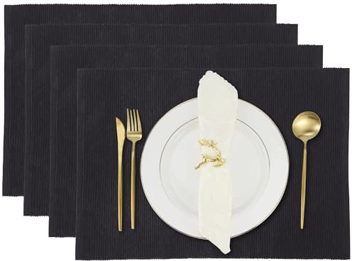Schwarze Taschenset Set aus 4 Küchen Esstuch reversibler Baumwolltisch Platz 13x19 Zoll