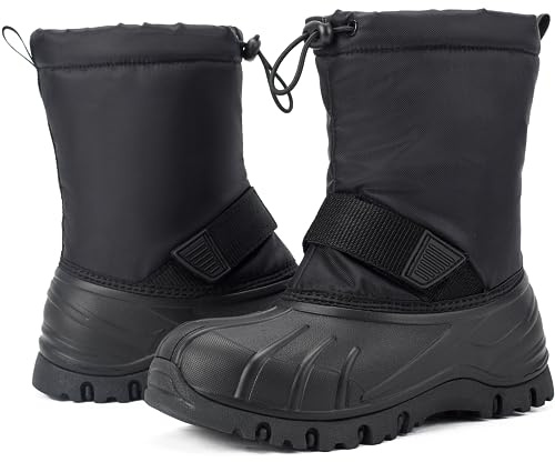 Yeerovan Boys Girls Snow Boots Winter Fully Fur Lined Warm Shoes Outdoor Anti-Slip Boots(T8 Black 39)