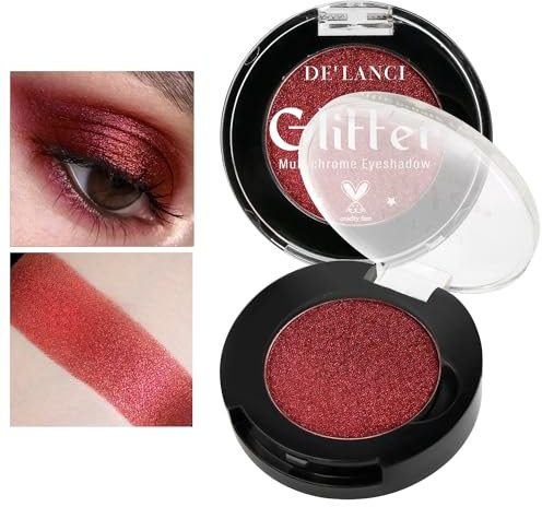 Afflano Einzelne Rote Lidschatten Palette Schimmernd, Hochpigmentiert Roter Glitzer Lidschatten, Funkelnd Duo Chrom Dunkel Roter Makeup Eyeshadow, Mehrdimensional Augen Gothic Smokey Makeup