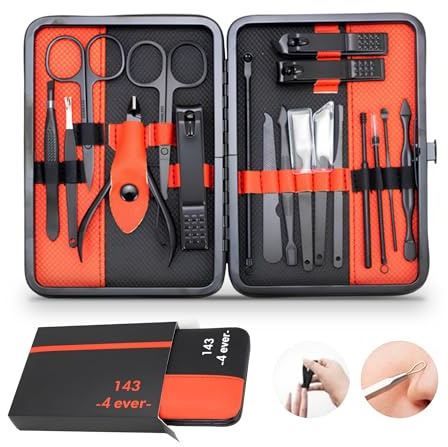 Nail Clippers Gifts for Men, Women & Travel Essentials. Manicure Set with Nail Files, Nail Scissors, Cuticle Remover, Nail Kit. Nail Clippers for Tick Nails & Pedicure Sets for Feet. 18pc Nail Set.