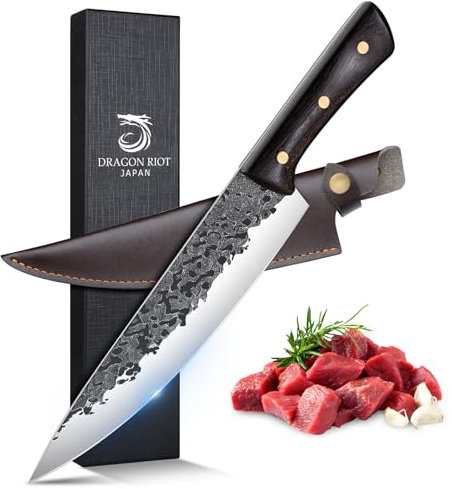 DRAGON RIOT Coltello da Chef da 22 cm, Coltello da Cucina Professionale Forgiato a Mano, Coltello Giapponese Gyutou, coltello da carne in Acciaio Ad alto Tenore di Carbonio per La Carne