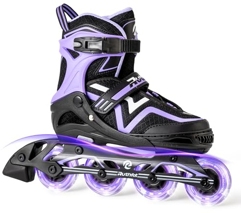 Ruthfot Verstellbare Inline Skates für Kinder Jungen und Mädchen, Leucht-Skates für Kinder von 6-12 Jahren Outdoor-Leuchtpatinen für Frauen und Männer