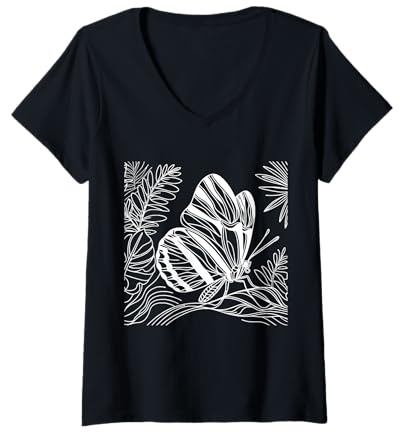 Womens Line Art Entomologists Zebra Longwing Butterfly V-Neck T-Shirt