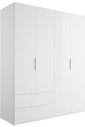 AVANTI TRENDSTORE - Paciano - Armadio con 4 ante a battente e 2 cassetti, in legno laminato nel colore bianco lucido. Dimensioni LAP ca. 162,2x200x58cm