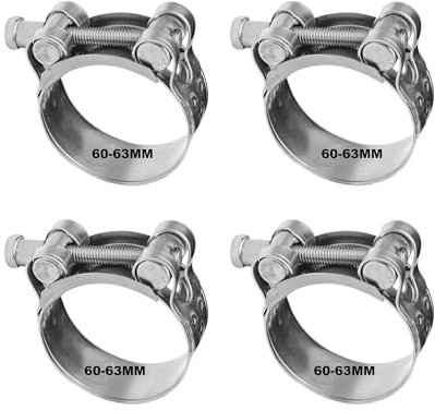 Lot de 4 colliers de serrage en T de 60 à 63 mm - Colliers d'échappement durables et colliers de serrage - Connexion sûre pour diverses applications