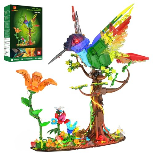 JMBricklayer Jouet de construction colibri pour adultes avec lumière LED 70011 - Modèle d'oiseau créatif - Décoration de salon ou de bureau - Cadeau pour filles et garçons - Amoureux d'oiseaux à