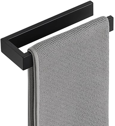 SAYAYO Porte Serviette Mural sans Perçage Salle de Bain, Support Serviette à Coller Auto-Adhésif Porte Torchon Cuisine en SUS304 Acier Inoxydable, Towel Rail Design Moderne, 20CM Noir Mat