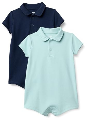 Amazon Essentials X Sofia Grainge Baby Boys' Short Sleeve Romper, Navy/Pale Mint Green, 0-3 Months