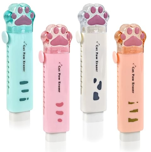 YIMETOP 4 stycken Kawaii infällbara suddgummin, söta katttassar, 2B suddgummi för skolor och kontor, doft