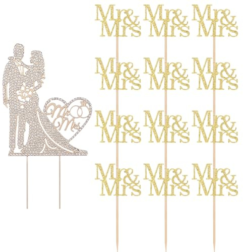 JDNFKG 13 Pièces D'Inserts De Cartes À Gâteau, Décorations Romantiques, Inserts Créatifs De Cartes Brillantes, Décorations De Mariage, Accessoires pour Les Gâteaux De Mariage.