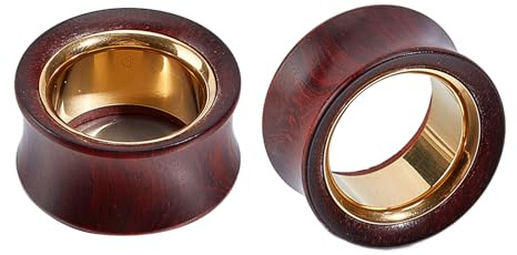 NICENEEDED 2 PCS Tunnel de Chair en Bois Tunnel d'oreille en Acier Inoxydable Doré de 22mm Double Évasé Bijou de Piercing pour Oreilles Rigides pour Femmes et Hommes