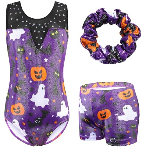 ZNYUNE Justaucorps Gymnastique Fille Un Short et Un Chouchou Ensemble Body avec Short pour Enfant 3-16 Ans