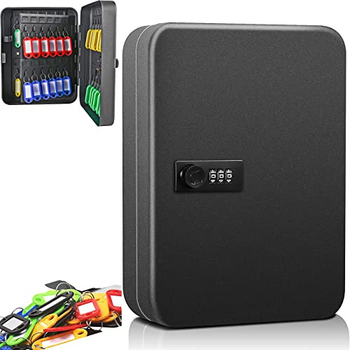 Boîte à clés murale durable – Coffre-fort à 48 clés avec serrure en métal – Armoire de rangement pour clés 50 étiquettes incluses Grande capacité pour la maison, le bureau, le garage, l'hôtel, le lieu