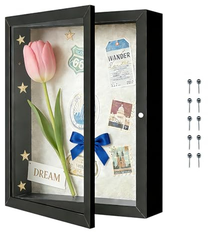 JUNANDHBAO Cornice 3D, 28 x 35 cm Cornice Profonda con Chiusura Magnetica, Cornice per Oggetti da Riempire, Shadow Box da Riempire con Penne, per Foto, Ricordi, Opere d'Arte Fai da Te (Nero)