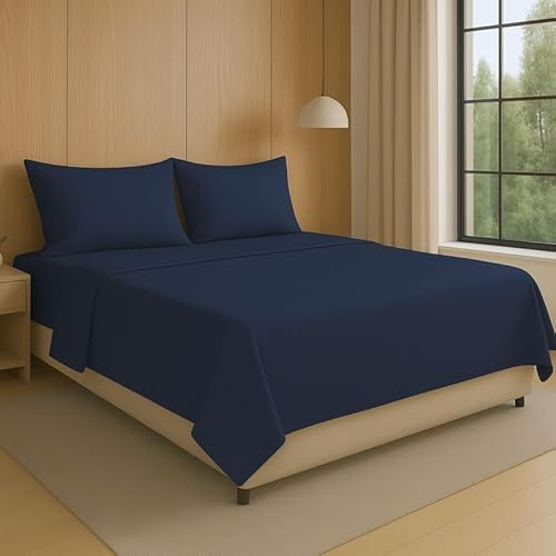 NARCISO - Completo Lenzuola Matrimoniali 4 Pezzi Tinta Unita Embossed, Set Lenzuola Matrimoniali in Microfibra Traspirante ed Anallergica, Biancheria da Letto Made in Italy, Colore Navy Blu