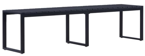 Boltkex Banco de jardín de 180 cm con placa PS y marco de hierro negro, resistente a la intemperie, con respaldo, ahorra espacio, para exteriores, porche, jardín de invierno como lugar de descanso y