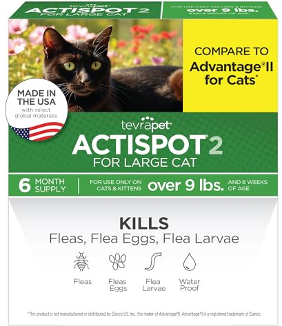 TevraPet Actispot II Flea Treatment for Large Cats 9+ lbs | 6 Doses | Powerful Prevention and Control