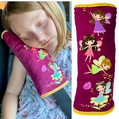 HECKBO Auto Schlafkissen für Kinder Mädchen Jungen - Fee Fairy - maschinenwaschbar – kuschelweich - Auto Gurtkissen, Gurtschoner, Gurtschutz Sitzerhöhung, Auto Kissen, Reisekissen, Urlaub