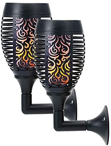 Solar Torch Lights 51 LED Dancing Flickering Flame Effect - Wall Outdoor Lights Garden, Fence, Door, Shed, Lamp, Pathway Garden Spotlights – Weather Resistant (2 Lights)