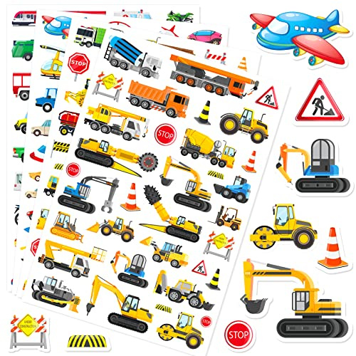 Construction Cars and Trucks Stickers 665 Counts Transportation Waterproof Car Adhesive Sticker Birthday Invitations Envelops Decorations Party Goodie Gifts Bags School Game Class Rewards