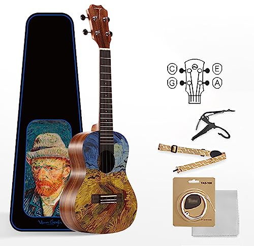 Kit for ukulele da concerto, 23 pollici Ukulele in mogano Strumento a 4 corde con custodia morbida, accordatore, cinturino, set di corde in nylon, strumento for chitarra hawaiana professionale(Yellow)
