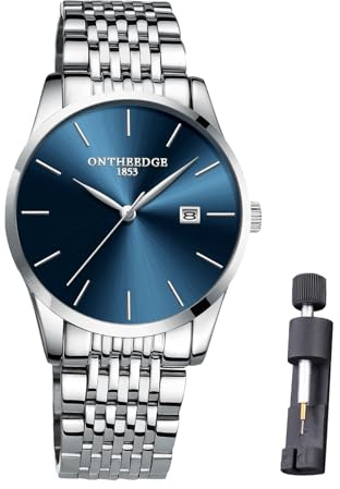 Raitown Herrenuhr 40mm Edelstahl, Nur 9mm Dünn, Japanisches Quarzwerk, 3ATM Wasserdicht, Klassische Vintage Uhr mit Datumsanzeige (Silber, Schwarz, Blau)