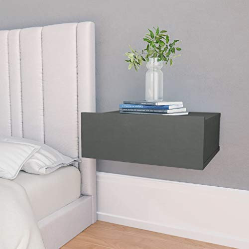 RAUGAJ Schwebender Nachttisch, grau, 40 x 30 x 15 cm, technisches Holz, Artikelfarbe: Grau