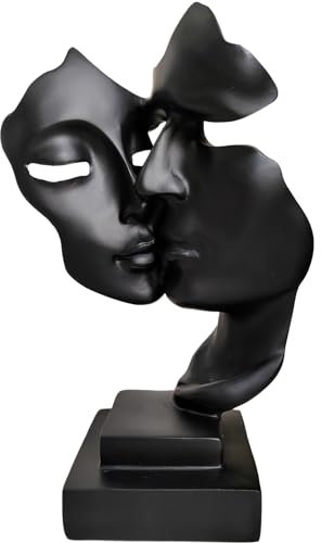 PIGPIGFLY Sweet Couple Statue,Decorative Figures,Couple Mask Statue,Decoration Living Room,Abstract Sculpture,Home Store Decoration,Modern Living Room Ornaments（Black）