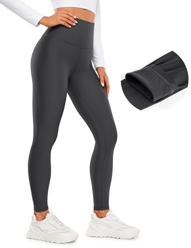 CRZ YOGA Damen Sport Thermo Leggings Winter Warme Sports Yoga Leggins High Waist Fleece Thermal Sportleggins - 71cm Mysteriöses Grau 40