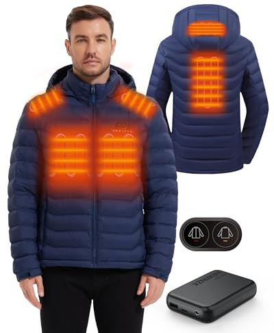 HEWINZE Giacca riscaldante - Giacca termica con batteria 7.4V - Giacca termica calda da uomo con 6 zone di riscaldamento, 3 temperature, doppia regolazione, adatta per escursionismo, sci, campeggio