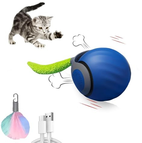 Qosigote 2025 Jouets Interactifs pour Chats, Jouet Intelligent pour Chat, Jouet pour Chien, Balle Roulante Automatique pour Chats Et Chiens, Soulage L'anxiété (Bleu)