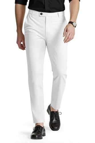 GINGTTO Chino Homme Pantalon Slim Fit Stretch Pantalons Habillé Ajustée Extensible Chinos Tapered de Costume Pants Blanc 36/30
