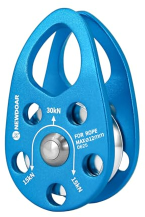 NewDoar Micro-poulie Mobile 30KN/6746 LB Poulie Simple Mobile Forme de Joue pour Corde de 12 mm de diamètre Maximum pour l'escalade, Le Sauvetage et la manutention-Bleu/1 pièce